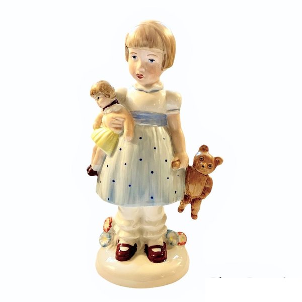 Wagner & Apel Figur Mädchen,blau mit Puppe und Teddy